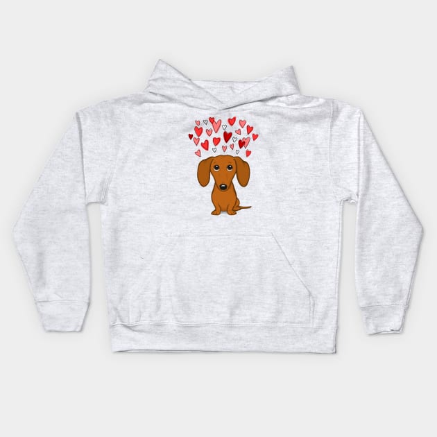 Cute Dog | Dachshund with Valentine Hearts | Wiener Dog Cartoon Kids Hoodie by Coffee Squirrel